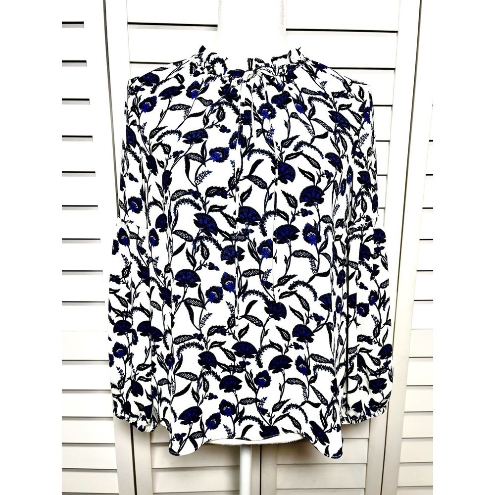 Rose & Olive Floral Balloon Sleeve Keyhole Neck Top Women's Size Small